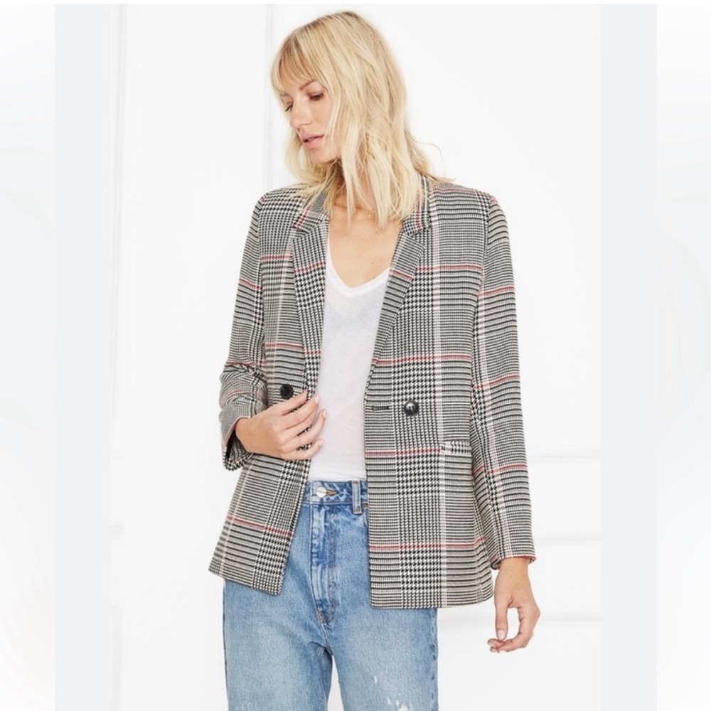 ANINE BING MADELINE HOUNDSTOOTH GLEN CHECK BLAZER
